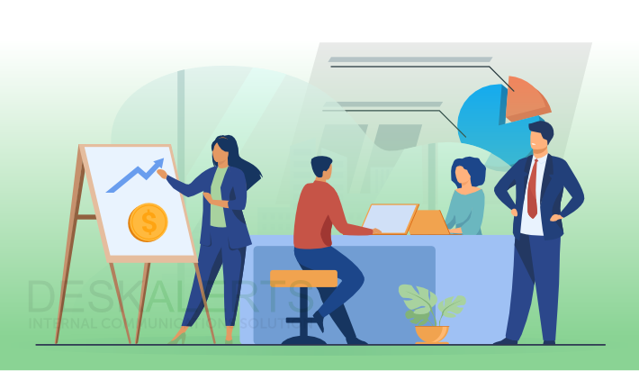 Business team managing organizational change through strategic communication