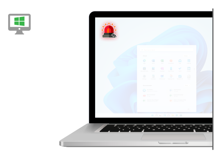 Panic button set up as an incon on a business laptop